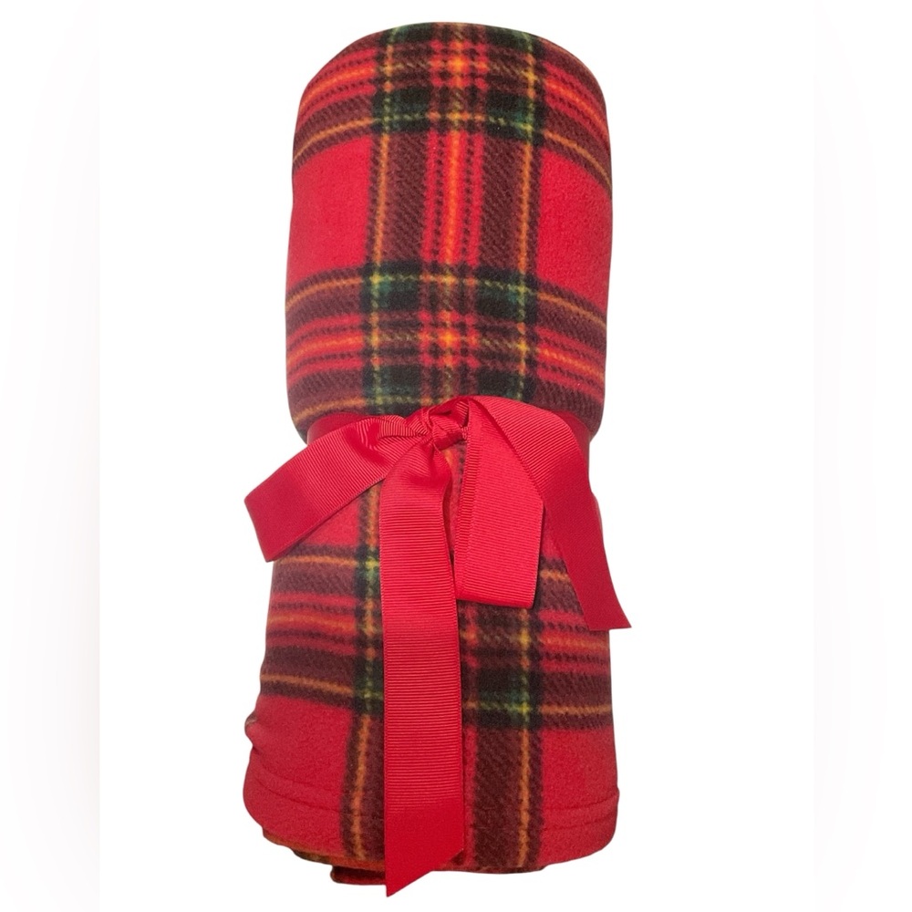 Talbots Soft Fleece Blanket Throw Tartan Plaid  Small New Red